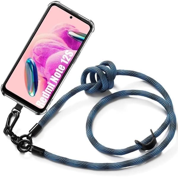 Coque - E.F.CONNECTION - För Xiaomi Redmi Note 12S - Transparent Skydd - Stötabsorberande - Avtagbar Blå Snodd Blå