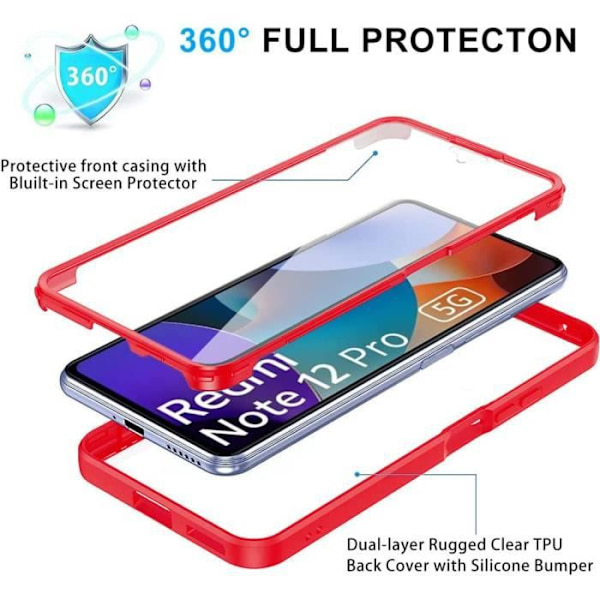 Fodral för Redmi Note 12 Pro 5G Heltäckande Fram + Baksida 360 Röd
