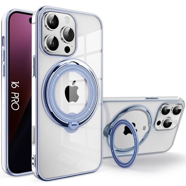 Fodral för iPhone 16 Pro, stötsäkert silikonskydd med blå kontur och magnetiskt stöd