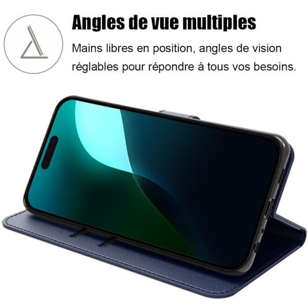 Coque - E.F.CONNECTION - för iPhone 16 - Konstläder - Stöttålig - Kortfickor marinblå