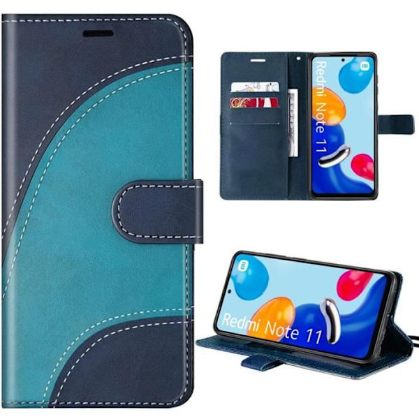 Skyddskal - Xiaomi - Redmi Note 11-11S - PU-läder - Platser för kort - Vågigt mönster Blå