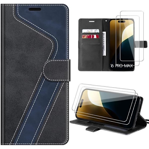 Coque - MÆRKE - iPhone 16 Pro Max - PU Læder - Sort-Marineblå - Ridsesikker Svart-marinblå