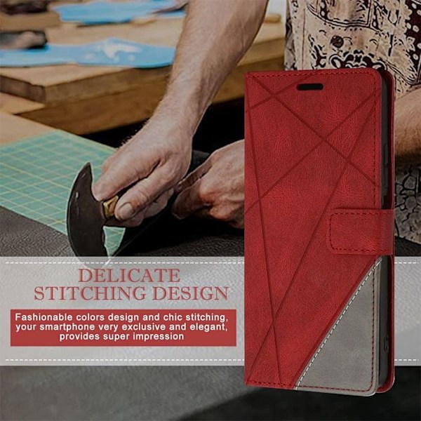 Coque för Xiaomi Redmi 14C, Helstötsäker Skydd Elegant Läderlook - Röd Röd