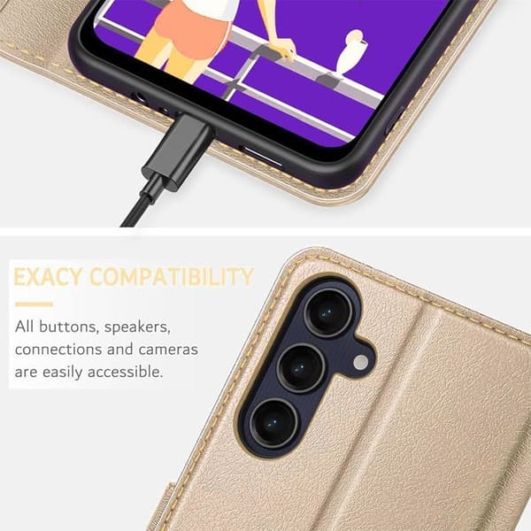 Skyddsskal - E.F.Connection - för Google Pixel 10 Pro - Flipfodral Antichock Syntetisk Läder Guld gyllene