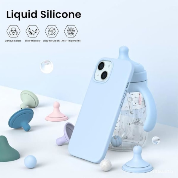 Skal till iPhone 15 Flytande Silikon Himmelsblå + 2 skärmskydd i härdat glas