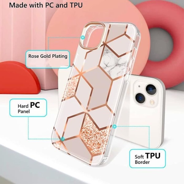 Fodral för iPhone 16 Plus, skyddande smalt lätt anti-skrapa Stötsäkert rosa marmormönster