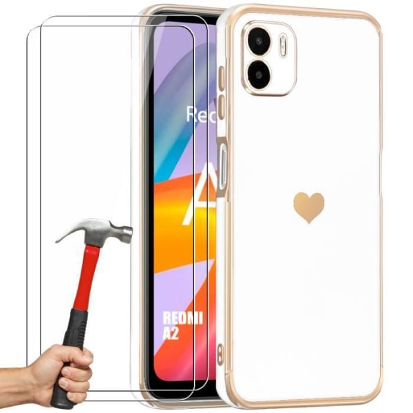 TPU-fodral för Xiaomi Redmi A2 White Heart Pattern + 2 härdat glas stötsäkert skydd