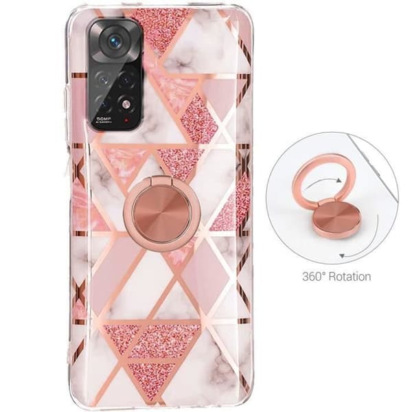 Skyddsskal - E.F.CONNECTION - För Xiaomi Redmi Note 11/11S - Marmor Rosa - Stötresistent - 360° Stödring Rosa