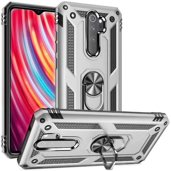 Fodral för Redmi Note 8Pro (6,53") Silver Ring Support Förstärkt skydd Silikon Border Metal Plate Silver Silver