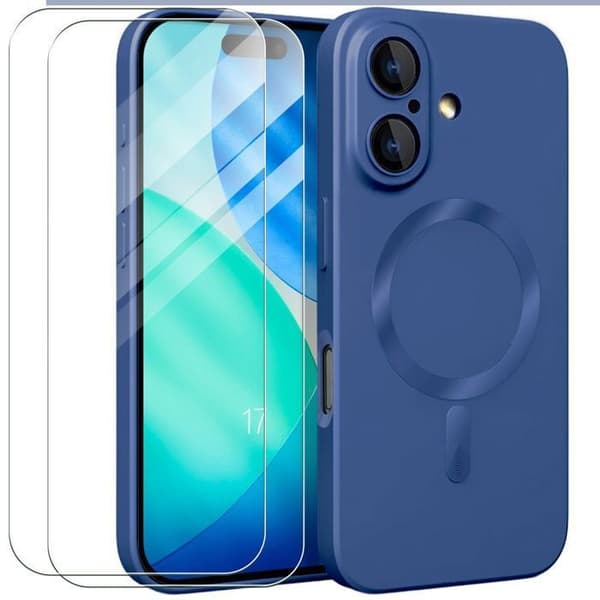 Telefonfodral - E.F.Connection - för iPhone 17 - Marinblå Magnetcirkel - 2 Härdade Glas marinblå