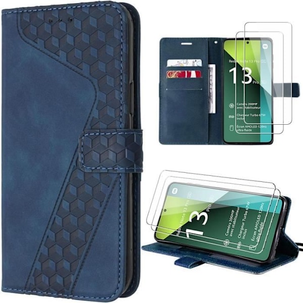 Coque - Xiaomi - Redmi Note 13 Pro 5G - Syntetisk læder Marineblå - Stødabsorberende beskyttelse - Multi-position holdere marinblå