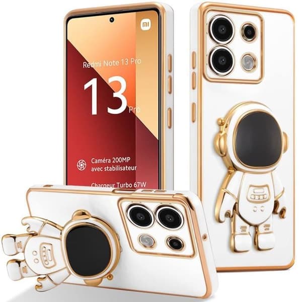 Coque - E.F.CONNECTION - För Xiaomi Redmi Note 13 Pro 4G - Silikon Hybrid - Justerbart Stöd - Astronaut Vit