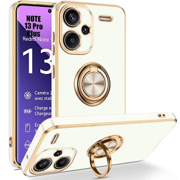 Coque - E.F.CONNECTION - För Xiaomi Redmi Note 13 Pro+ 5G - Stötsäker Silikon - 360° Rotera Ring - Vit Vit
