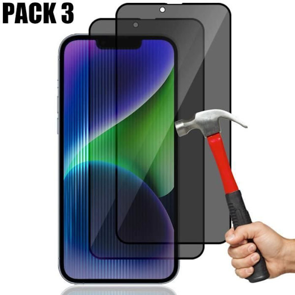 Antispionskyddsfilm för iPhone 14 - E.F.CONNECTION - Set med 3 härdade glasögon - 9H motstånd - Svart Svart