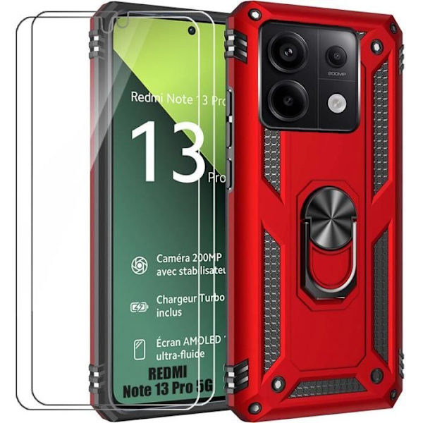 Coque - Xiaomi - Redmi Note 13 Pro 5G - Rød - Stiv - 360° Støtte Röd