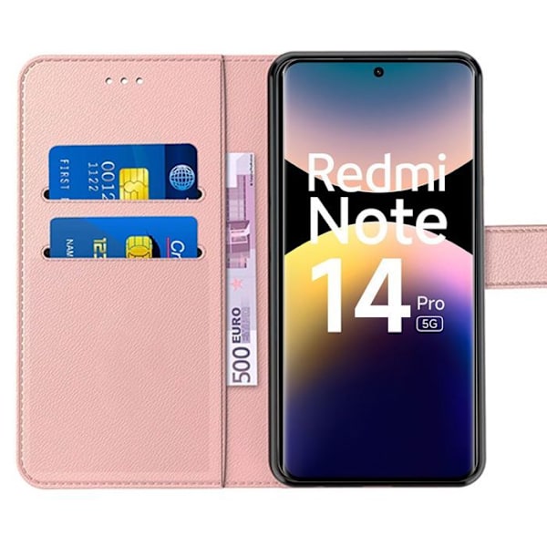 Skyddsväska för Xiaomi Redmi Note 14 Pro 5G (ej för 4G) PU-läder Rosa Stötabsorberande Represistent Rosa