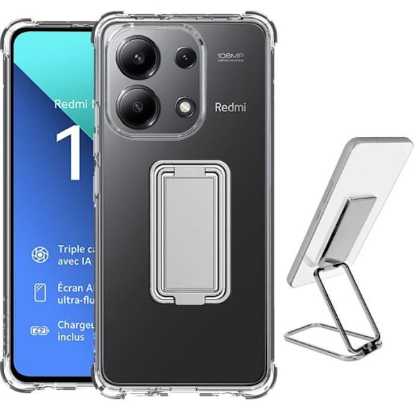 Siliconeficka - E.F.CONNECTION - För Xiaomi Redmi Note 13 4G - Stötbeständig - Justerbart Fällbart Stöd - Silverfärgad Silver