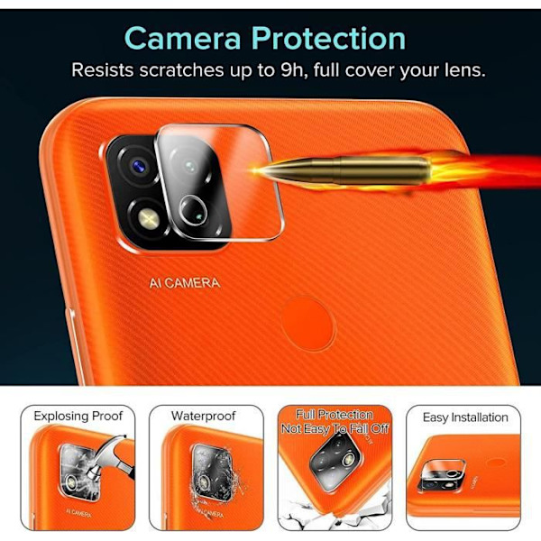 Fodral för Redmi 9C svart silikon och 2 skärmhärdat glas + 2 bakre kameraskydd Svart, klar
