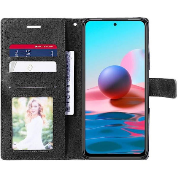 Set med 2 härdade glasögon + fodral för Redmi Note 10 Integral tvåfärgad lädereffekt Brun-svart