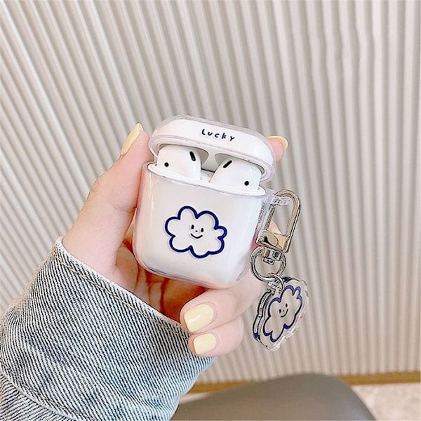 Coque för AirPods 1/2, Stötresistent Scratchproof Hård Transparent Molnmönster med Nyckelring Transparent