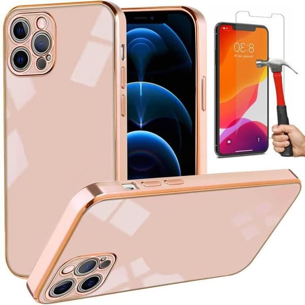 Skyddshölje - E.F.CONNECTION - för iPhone 12 Pro - Flexibelt - Rosa - Guldkant Rosa