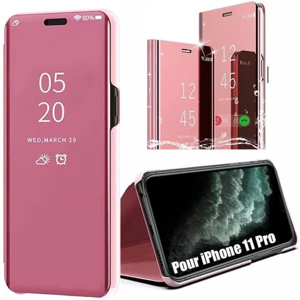 Skyddsfoliering - E.F.CONNECTION - för iPhone 11 Pro - Mjuk - Rosa - Integrerat spegel Rosa