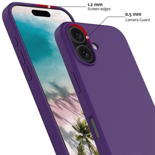 Fodral till iPhone 16 Plus - Ultra Slim Flytande Silikonskydd Mörklila + 2 härdade glasögon