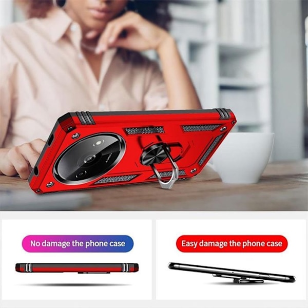 Coque + 2 Glas med Stötabsorberande Bumper Skydd med Roterande Ring - Röd Röd
