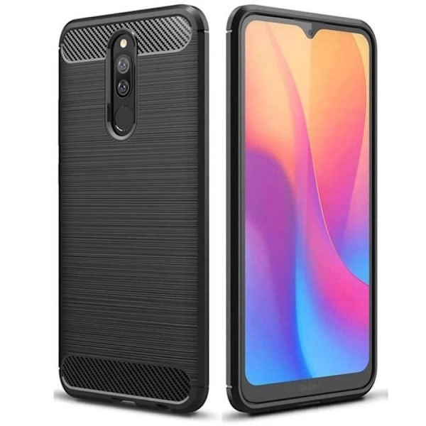 Taske til Redmi 8A (6,2") - E.F. CONNECTION - Sort silikone - Stålfunktioner - Forstærket beskyttelse Svart