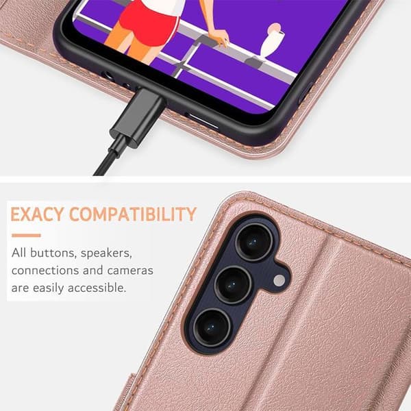 Skyddsskal - E.F.CONNECTION - För Xiaomi Redmi Note 14 Pro 5G - Syntetiskt läder - Stötskydd - Repåtersståndigt Rosa