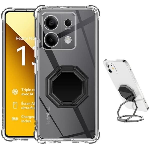 Coque - E.F.CONNECTION - För Xiaomi Redmi Note 13 5G - Transparent silikon - Stötsäker - Justerbart stöd Transparent