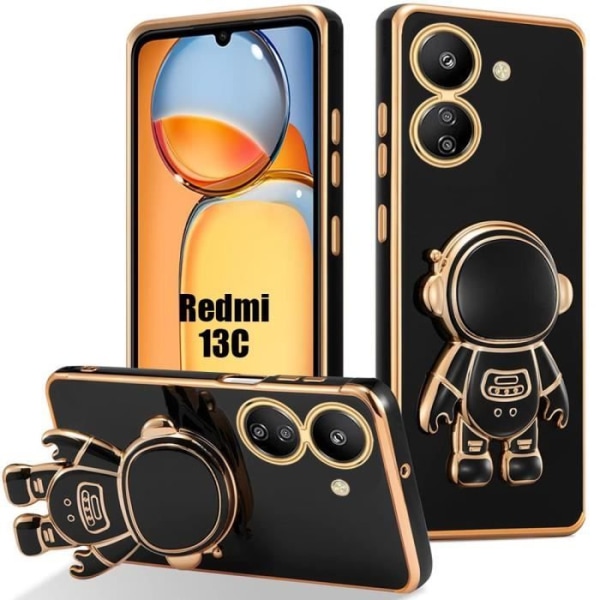 Fodral för Xiaomi Redmi 13C, Hybrid Silikonskydd med Astronaut Plating fäste, Stötsäkert skydd - Svart