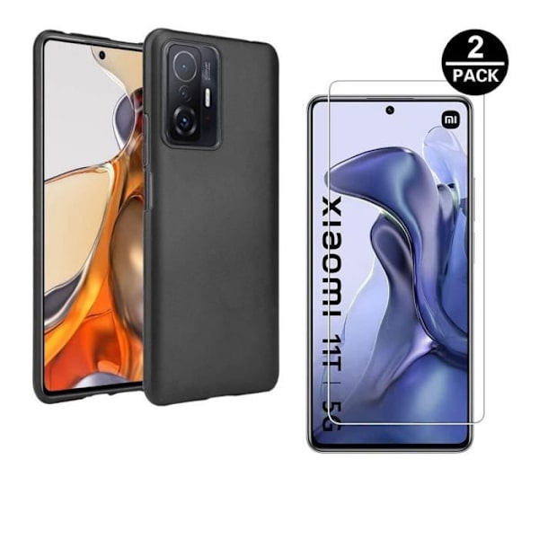 Sort beskyttelsescover og 2 beskyttende film af hærdet glas til Xiaomi 11T 5G - 11T Pro 5G [Toproduits®] Svart