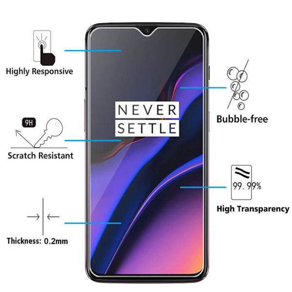 Skärmskydd - VCOMP - OnePlus 6T - Härdat glas - Paket med 2 - Reptålig