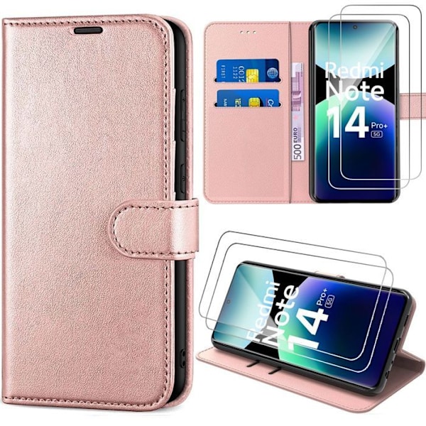 Coque + 2 Doppelskärmar för Xiaomi Redmi Note 14 Pro Plus 5G, Elegant Skinneffekt Skydd - Rosa Rosa