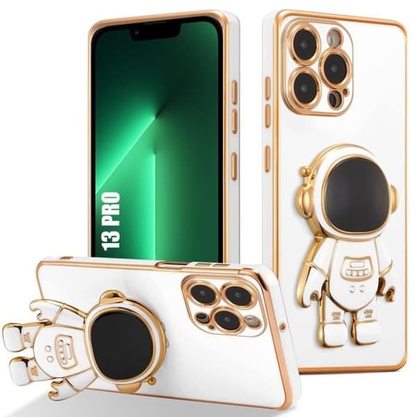 Coque Silikon - E.F.CONNECTION - för iPhone 13 Pro - Stötresistent - Astronautstöd - Design av hög kvalitet Vit