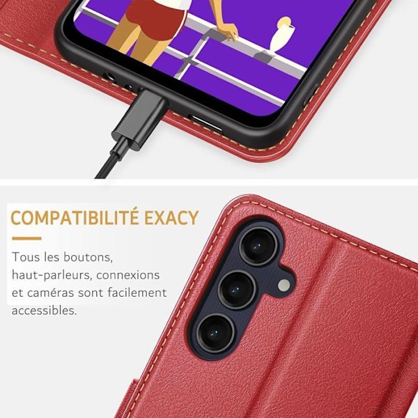 Coque + 2 Härdat Glas för Xiaomi 15 Pro, Flip-skyddsväska Stötsäker Repfria Syntetiskt Skinn - Röd Röd