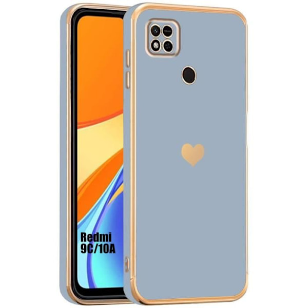 Coque - Xiaomi - Redmi 9C/10A - Blå - Stötsäker Skydd - Guld Hjärtmönster Blå