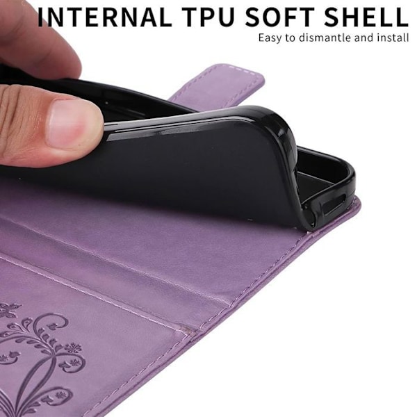 Coque för Xiaomi Redmi Note 14 Pro 5G (inte för 4G) Lila Läder Effekt Fjärilsdesign + 2 Härdade Glas Lila