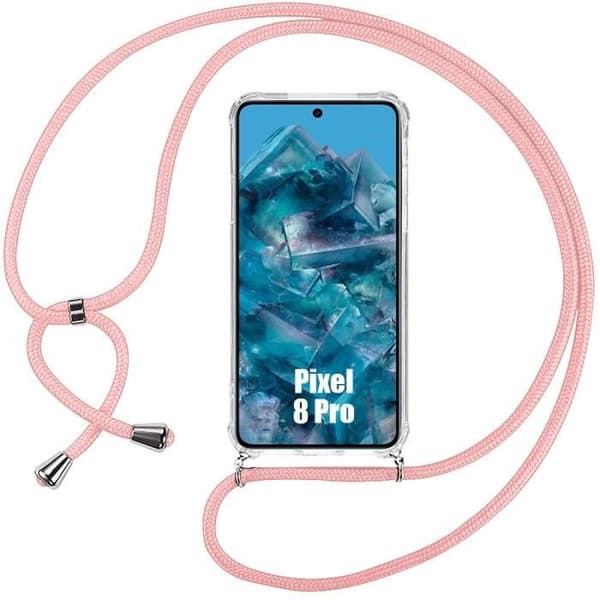 Coque - för Google Pixel 8 Pro - Stötabsorberande skydd - Justerbar snodd - Transparent Rosa