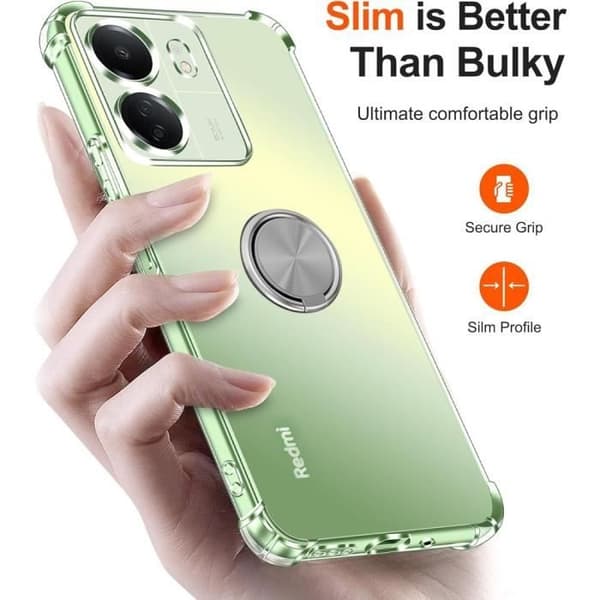 Coque Silikon - E.F.CONNECTION - För Xiaomi Redmi 13C - Transparent - Rotating Ring Stöd - Stötskydd Transparent