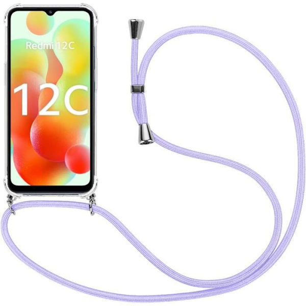Axelremsfodral för Redmi 12C - 11A Mjukt anti-skrapa förstärkta hörn + lila axelrem