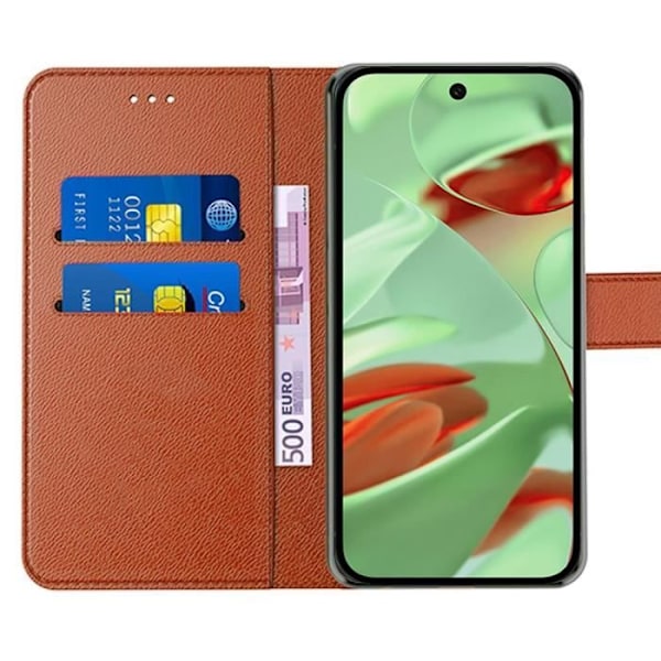 Fodral + 2 härdade glasögon för Google Pixel 9 Pro - Anti-skrapsskydd Mjukt brunt PU-läder 360 grader