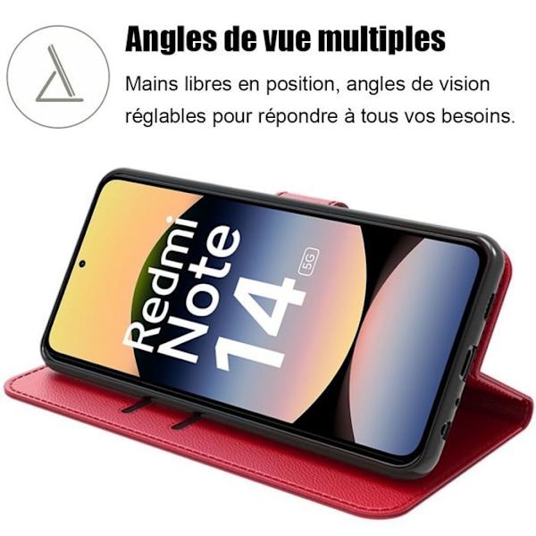 Cover til Xiaomi Redmi Note 14 5G (ikke til 4G) - Flip Case Slagfast Kunstlæder Rød Röd