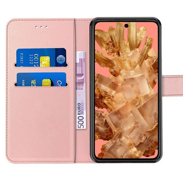 Full Cover Cover til Google Pixel 8 - Beskyttelse Stødsikker Syntetisk Læder Flap Pink