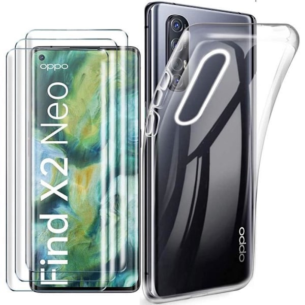 Oppo Find X2 Neo Case + 3 x hærdet glas skærmbeskytter - Gennemsigtig Klar TPU blød silikone Bumper Gel Case HoNC