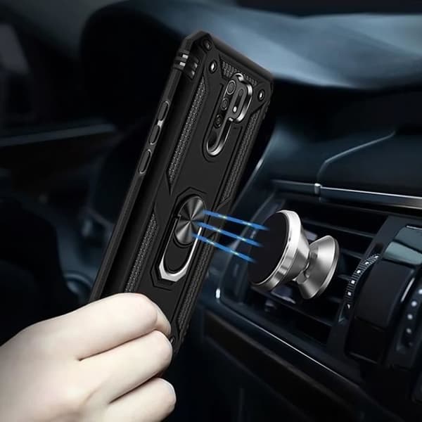 Skyddsfodral - E.F.CONNECTION - för Redmi Note 10Pro 4G - Härdat glas - Stöd ring - Förstärkt kant Svart