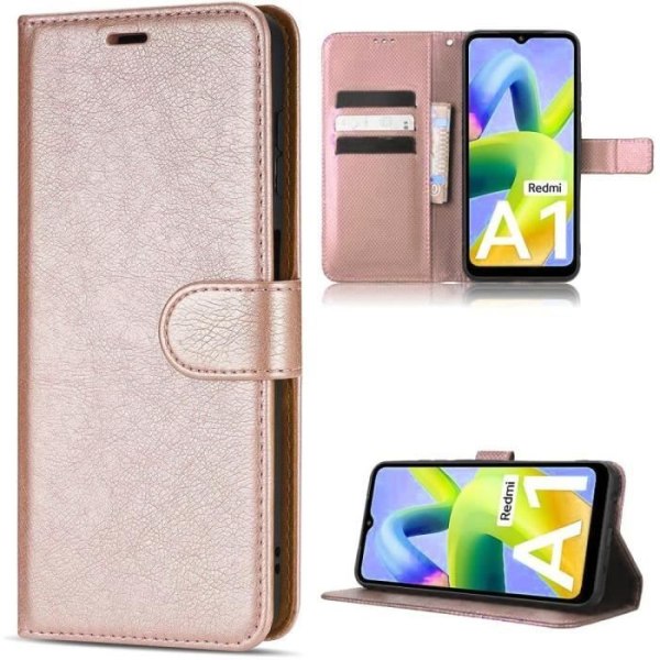 Etui til Xiaomi Redmi A1/A2 lædereffekt Elegant design magnetisk lukning - Pink Rosa