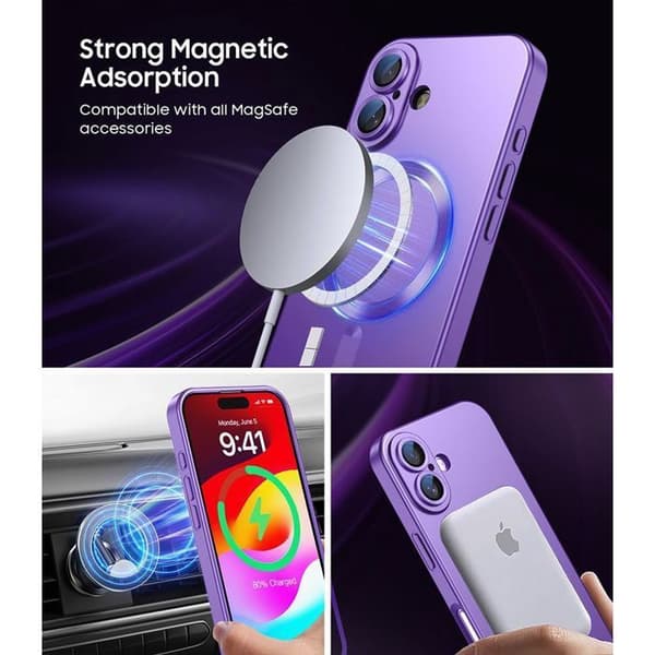 Mobilskal - E.F.Connection - iPhone 17 - Lila Silikon - Magnetiskt System - 2 Härdat Glas Lila