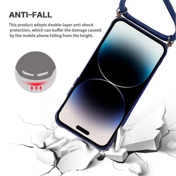 Coque - E.F.CONNECTION - för iPhone 14 Pro - Semi-rigid - Universalt snöre - Matt effekt marinblå